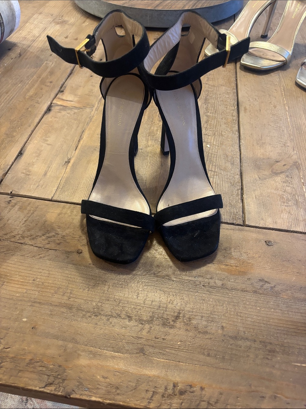 Stuart Weitzman Black Suede Ankle-Strap High Heel Sandals